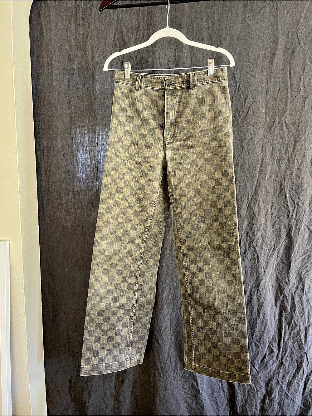 Oak + Fort Checkered Jeans Checkered Straight Leg Jeans Brown & Gray Size 6